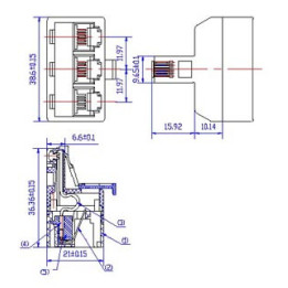 Телефонна букса - преход 1м/3ж 6р4с